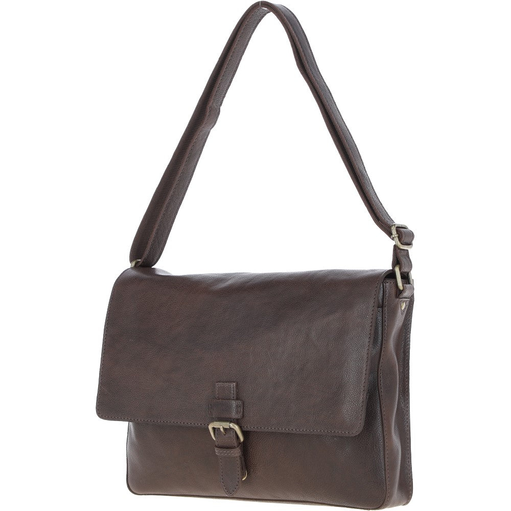 Ashwood Waxy Leather Messenger Bag Brown: David