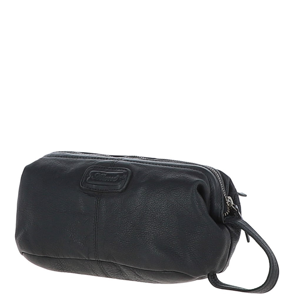 Mens Leather Wash Bag Black : Duff
