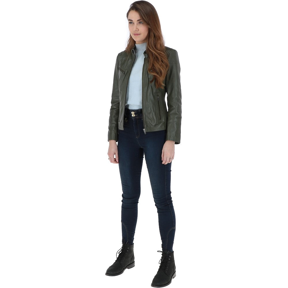 Leather Biker Jacket Green: G 2131