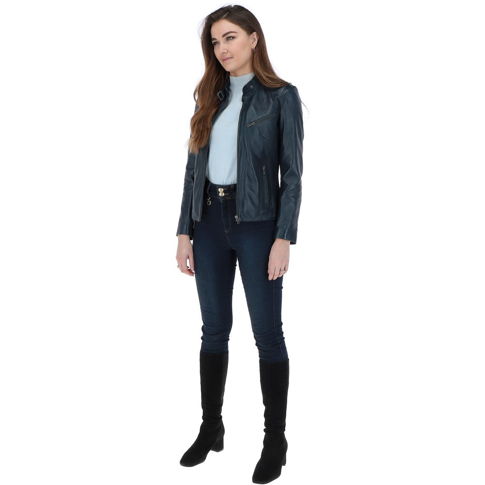 Leather Biker Jacket Navy: G 2131
