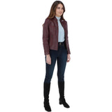 Leather Biker Jacket Burgundy: G 2131
