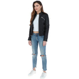 Ladies Leather Biker Jacket Black: BR-Alice