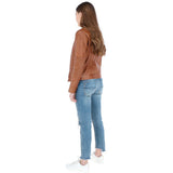 Ladies Leather Biker Jacket Tan: BR-Alice