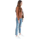 Ladies Leather Biker Jacket Tan: BR-Alice