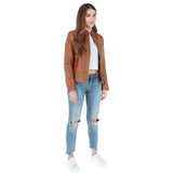 Ladies Leather Biker Jacket Tan: BR-Alice
