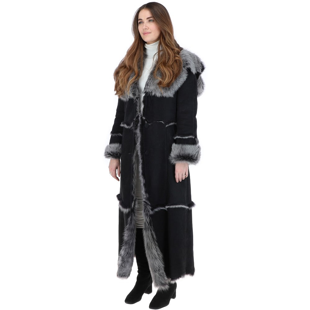 Long Length Sheepskin Coat Black: KB 56