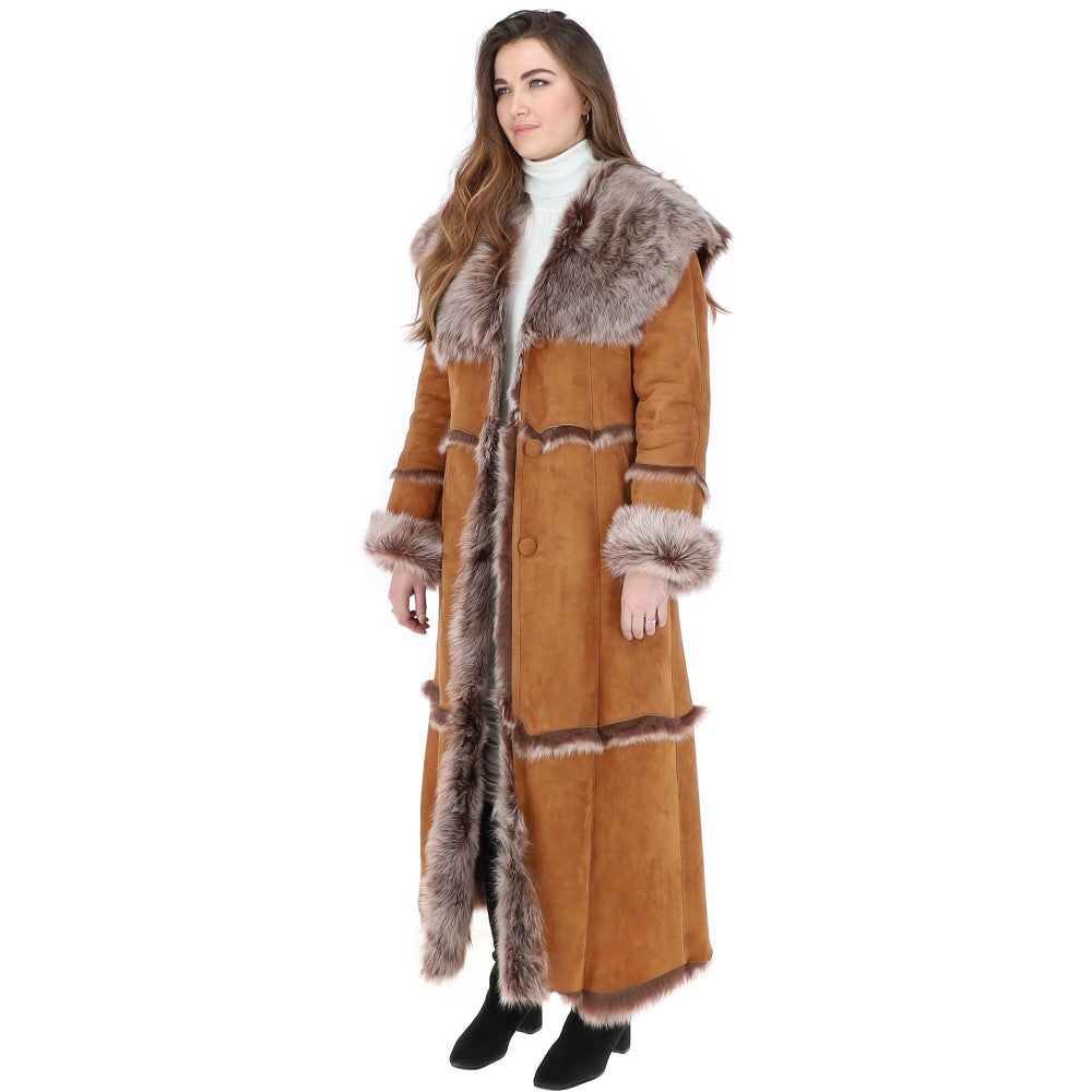 Long Length Sheepskin Coat Tan: KB 56