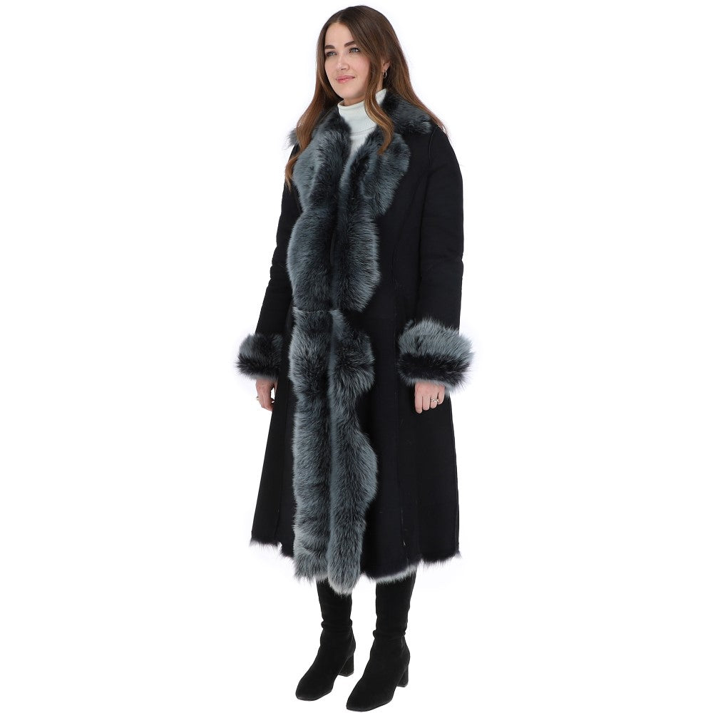 Long Length Toscana Suede Leather Coat Black: KB 270
