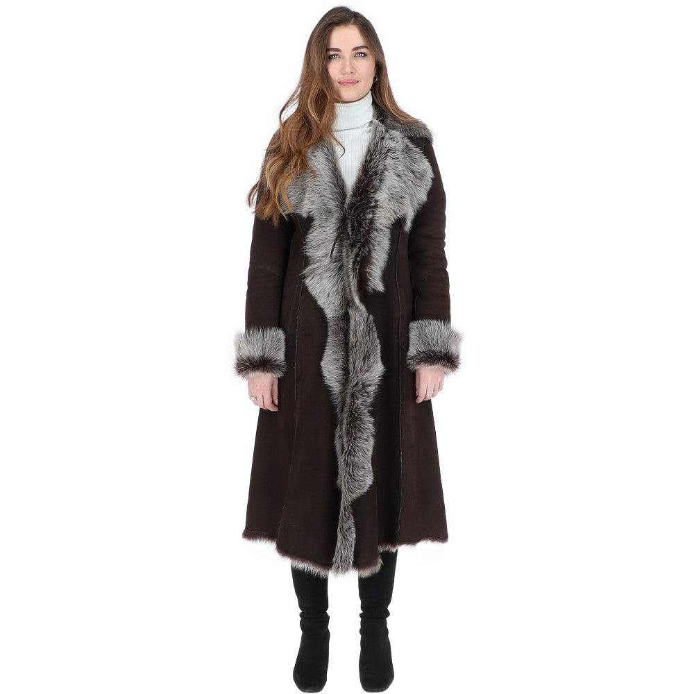 Long Length Toscana Suede Leather Coat Brown: KB 270