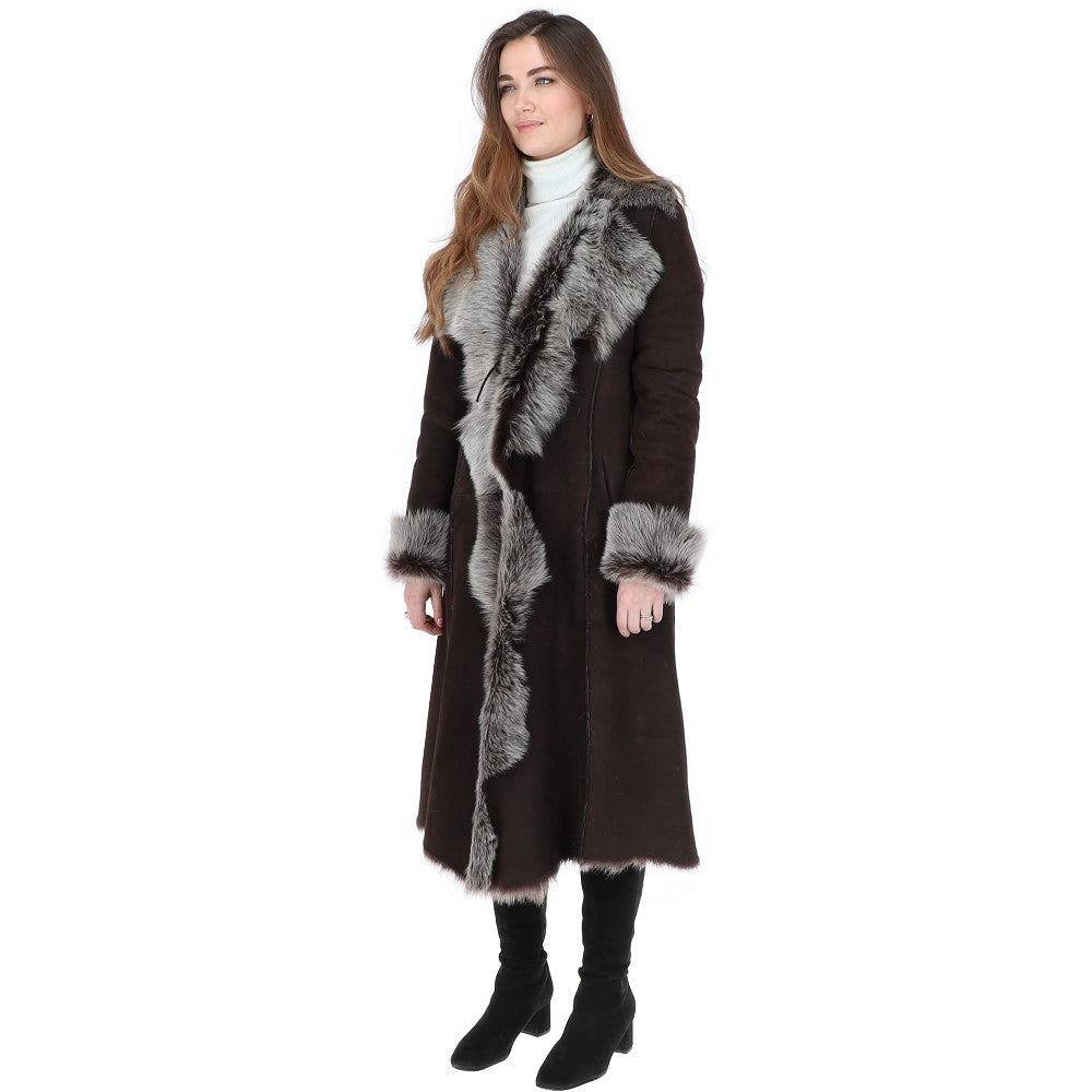 Long Length Toscana Suede Leather Coat Brown: KB 270