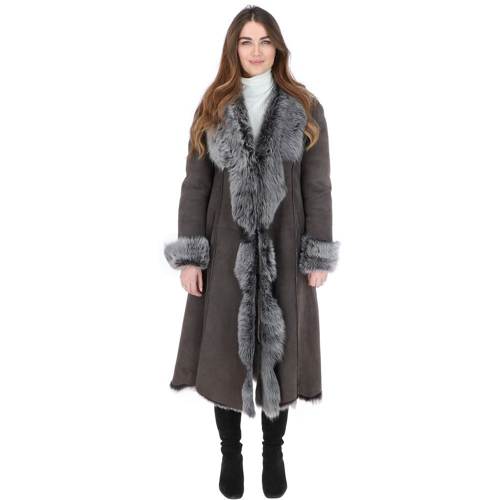Long Length Toscana Suede Leather Coat Gray: KB 270