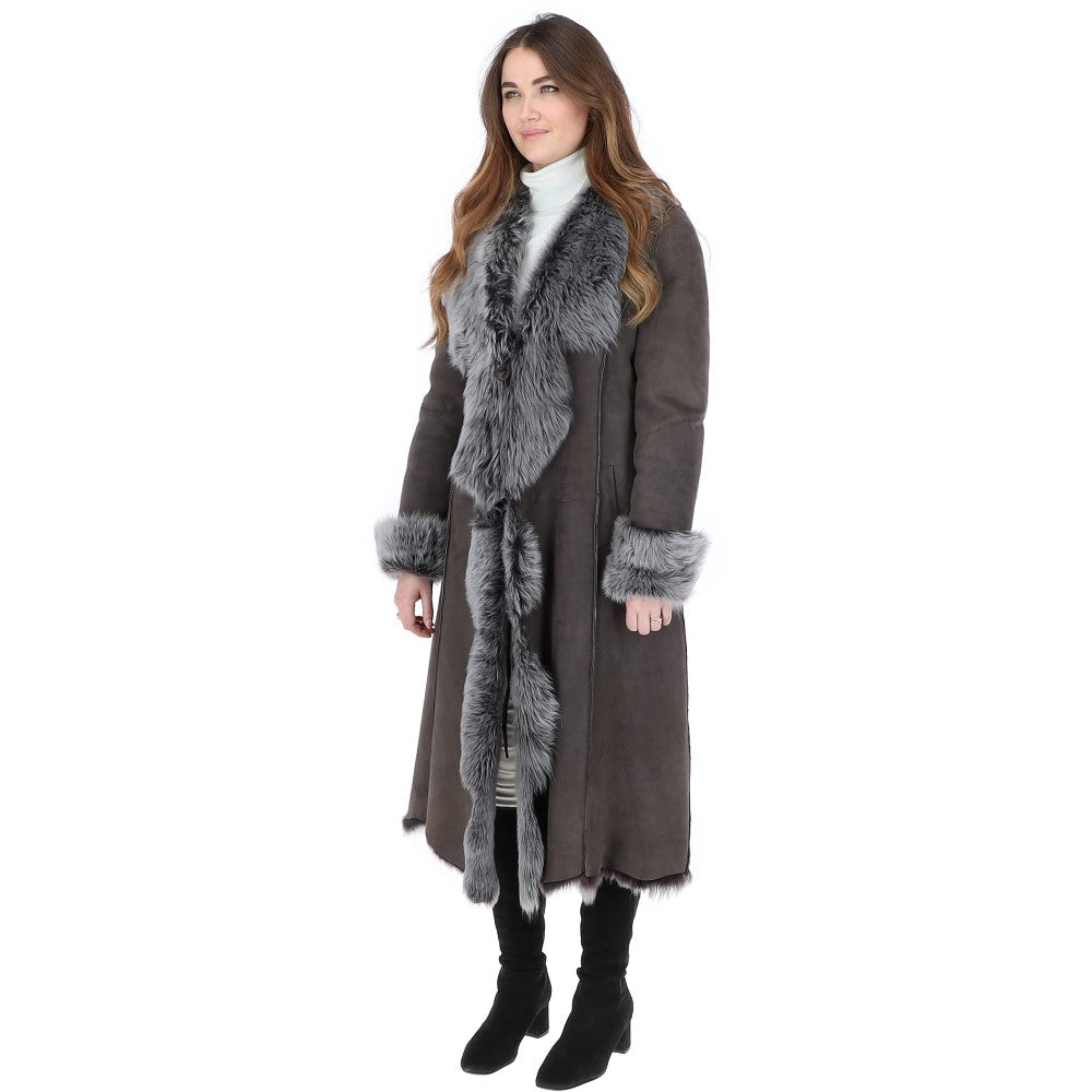 Long Length Toscana Suede Leather Coat Gray: KB 270