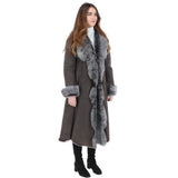 Long Length Toscana Suede Leather Coat Gray: KB 270