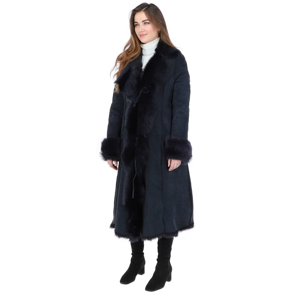 Long Length Toscana Suede Leather Coat Ocean: KB 270