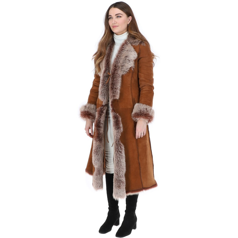 Long Length Toscana Suede Leather Coat Tan: KB 270