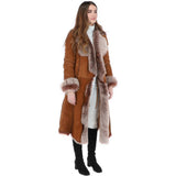 Long Length Toscana Suede Leather Coat Tan: KB 270