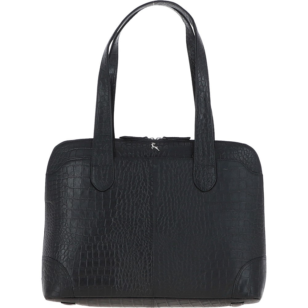 Ashwood Croc Print Leather Workbag Black : ELA 1709