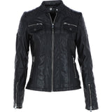 Ladies Leather Fashion Biker Jacket Black: Elena