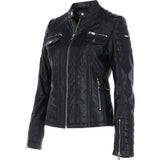 Ladies Leather Fashion Biker Jacket Black: Elena