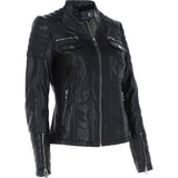Ladies Leather Fashion Biker Jacket Black: Elena
