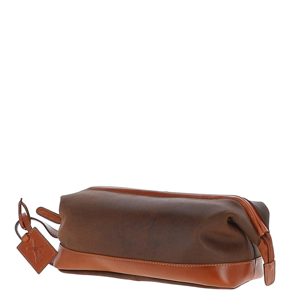 Fenland Cow Oily Leather Wash Bag Brown/Tan Buff: FEN-787
