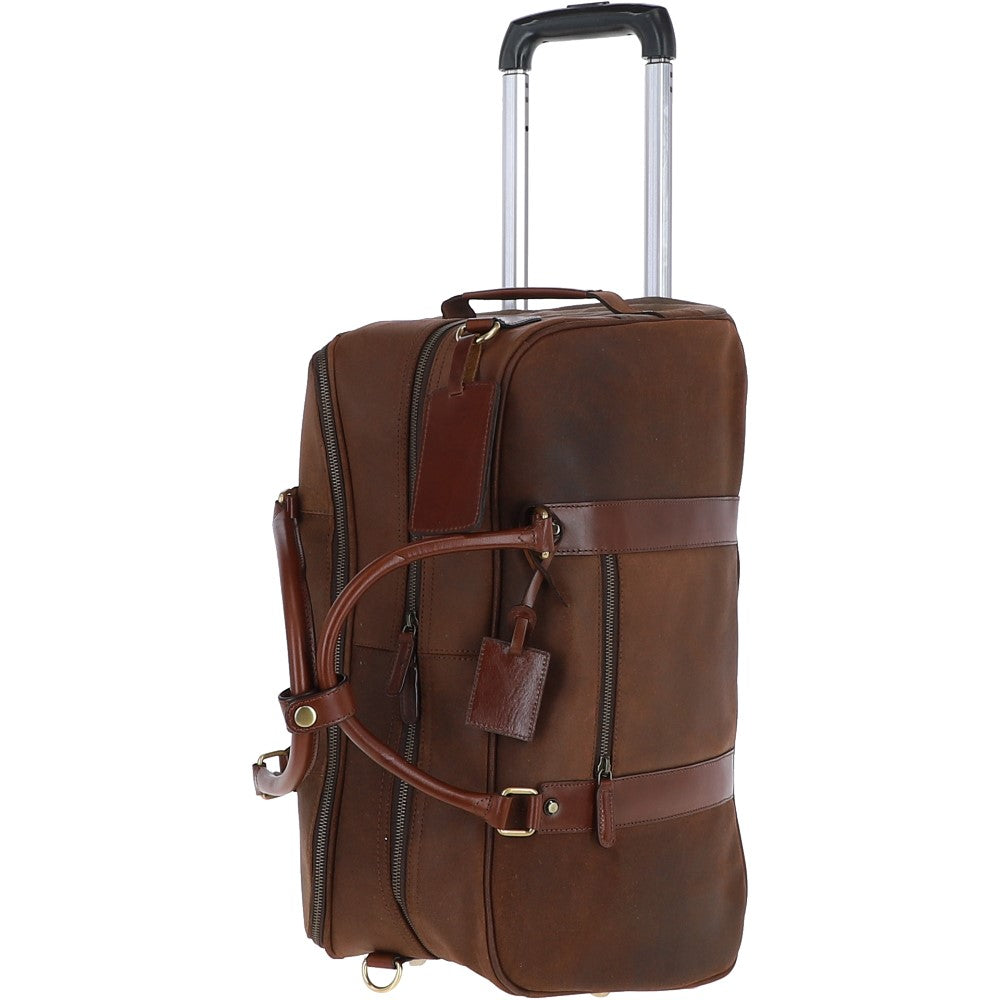 Cow Oily Leather Wheeled Weekend Travel Holdall Brown/Brandy: FEN-780