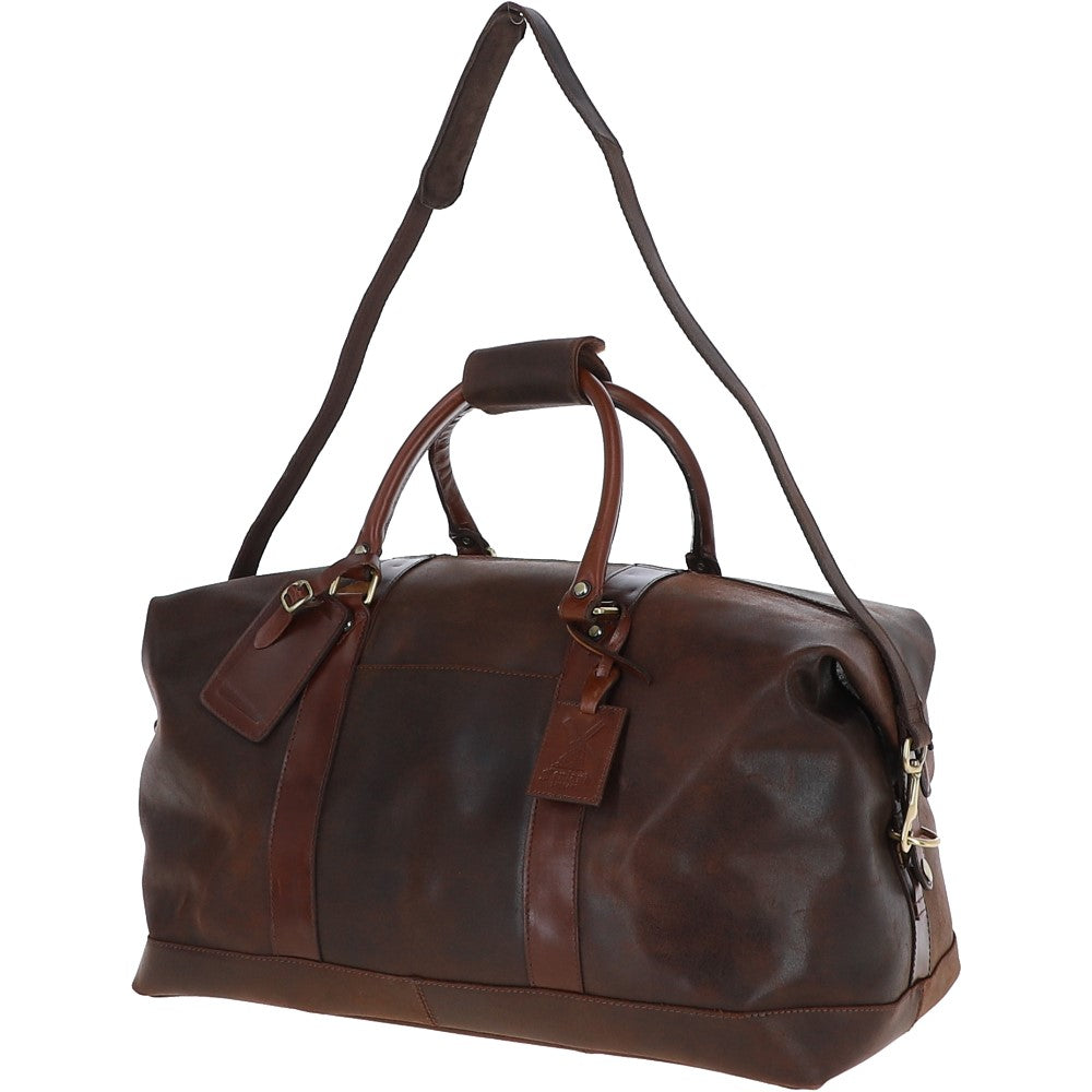 Cow Oily Leather Large Weekend Holdall Brown/Brandy: FEN-786