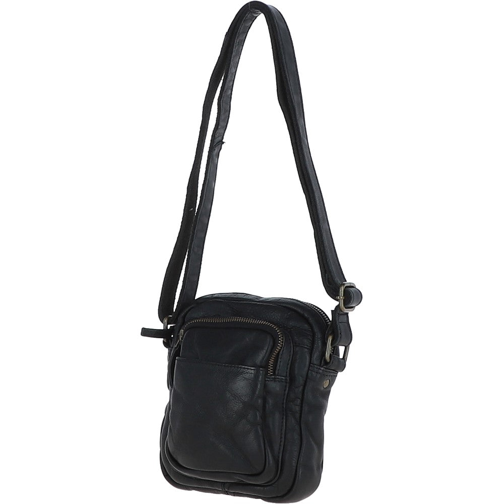 Leather Vintage Small Flight Shoulder Bag Black : FIN