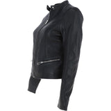 Ladies Leather Biker Jacket Black: FO-ALVA