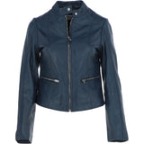 Ladies Leather Biker Jacket Navy: FO-ALVA