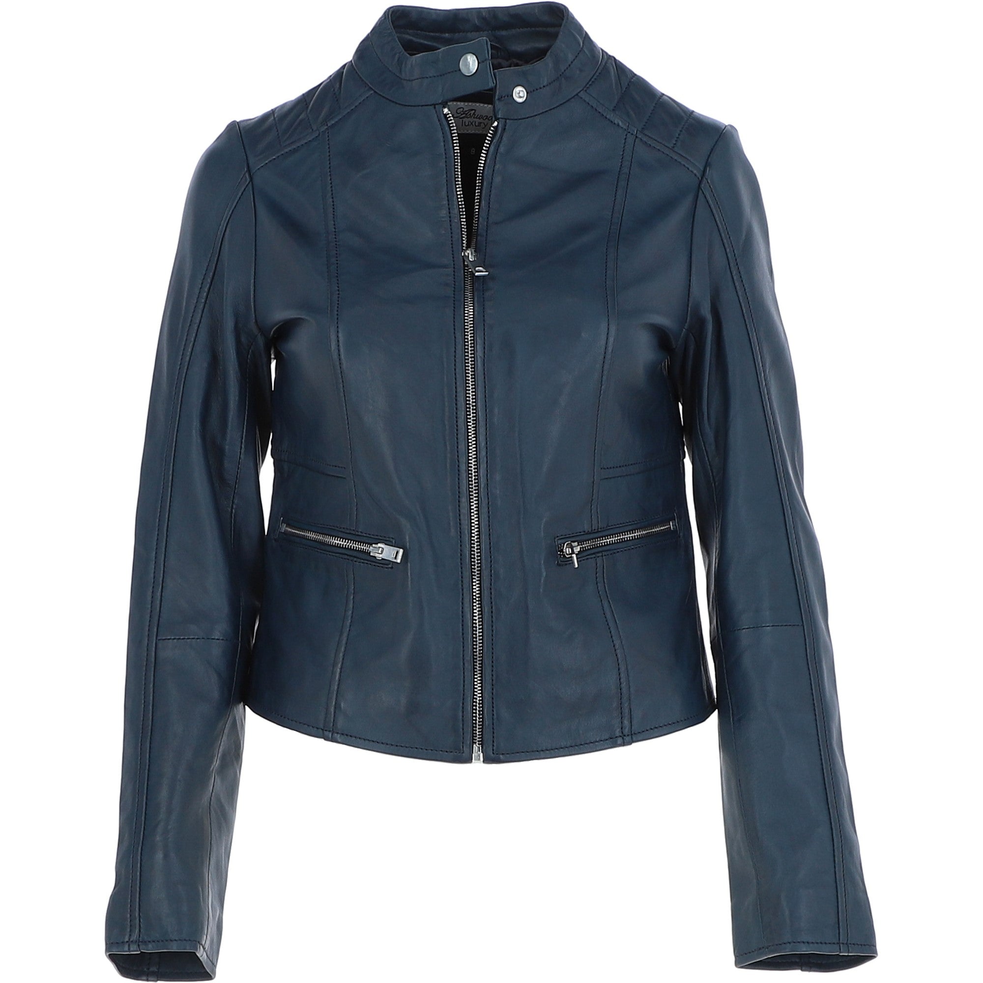 Ladies Leather Biker Jacket Navy: FO-ALVA