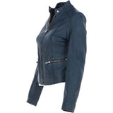 Ladies Leather Biker Jacket Navy: FO-ALVA