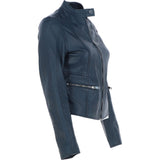 Ladies Leather Biker Jacket Navy: FO-ALVA