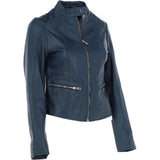 Ladies Leather Biker Jacket Navy: FO-ALVA