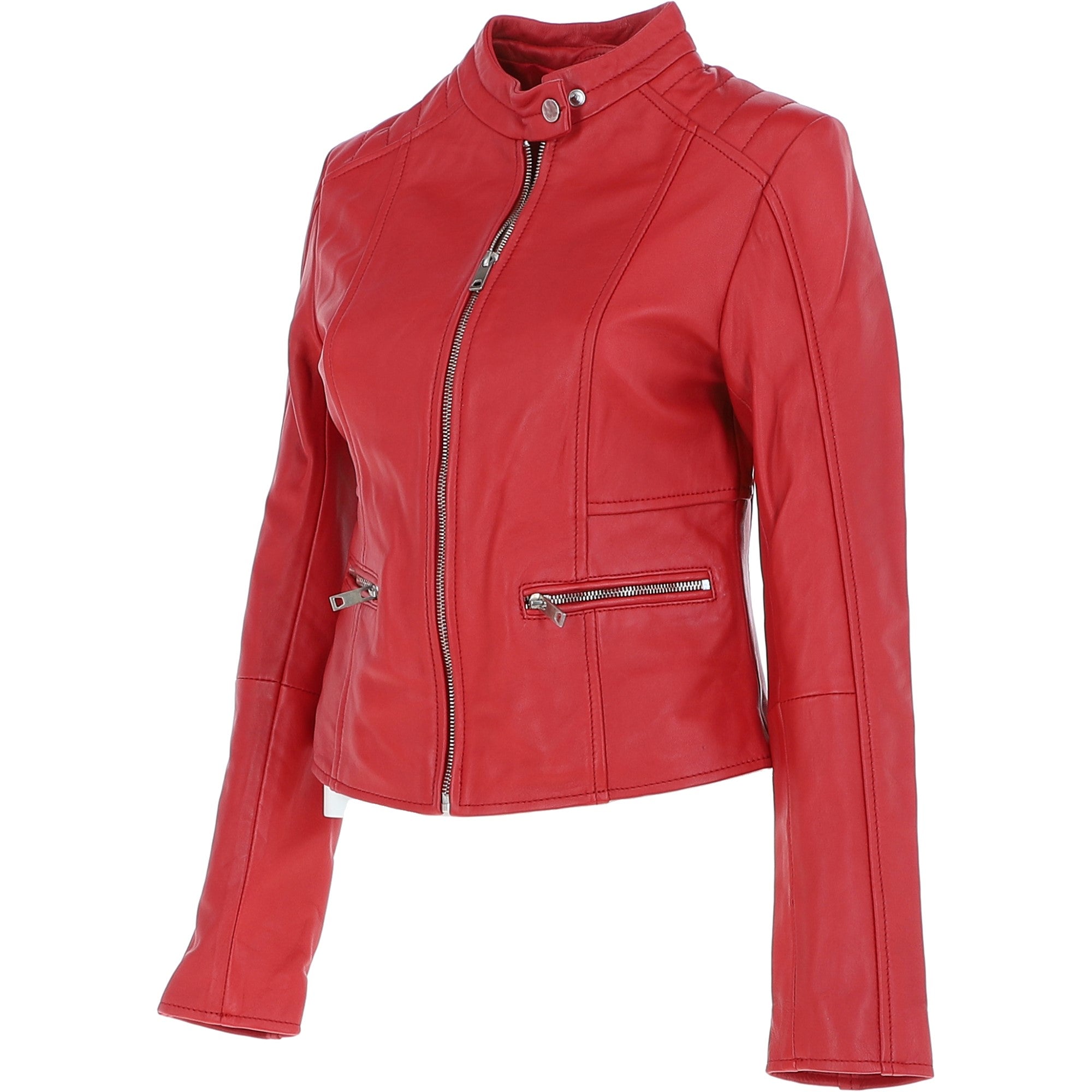 Ladies Leather Biker Jacket Red: FO-ALVA