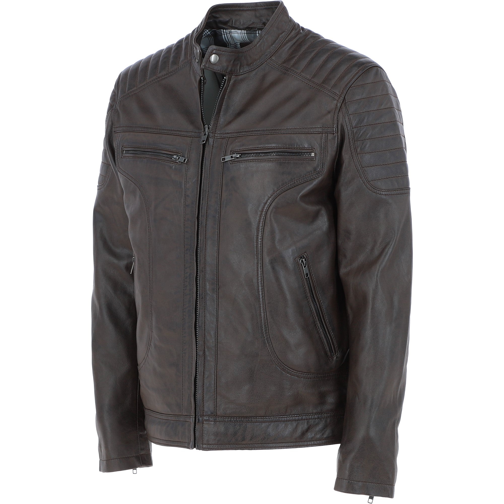 Mens  Leather Biker Jacket Brown: G-6200