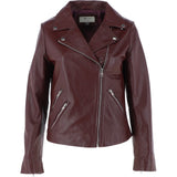 Ladies Leather Biker Jacket Burgundy: G-Celia22