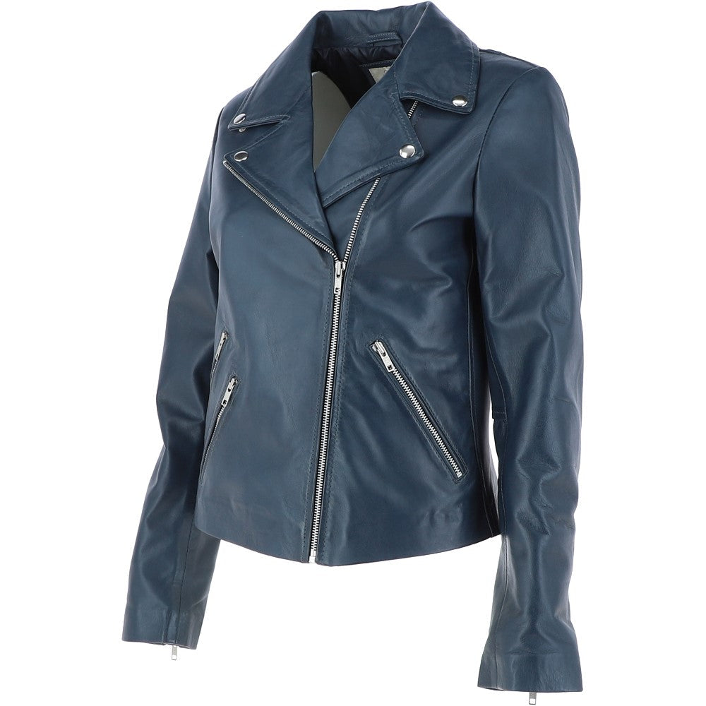 Ladies Leather Biker Jacket Navy: G-Celia22