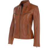 Leather Biker Jacket Tan: G 2131