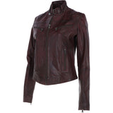 Leather Biker Jacket Vin Burgundy: G 2131