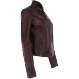 Leather Biker Jacket Vin Burgundy: G 2131
