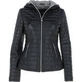 Monomoi Ladies Hooded Leather Jacket Black: Happy