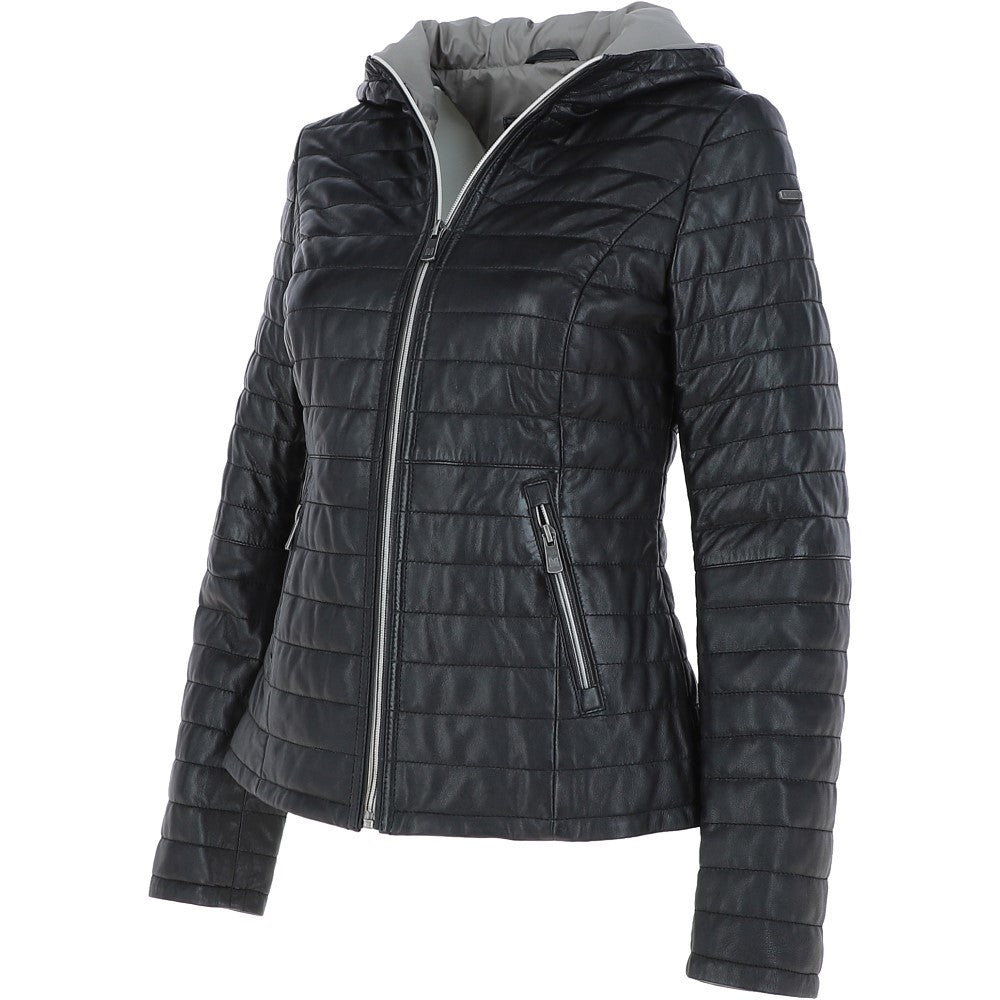 Monomoi Ladies Hooded Leather Jacket Black: Happy