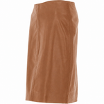 Cognac tan leather pencil skirt detail