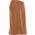 Cognac tan leather pencil skirt detail