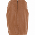 Cognac tan leather pencil skirt detail