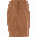 Cognac tan leather pencil skirt detail