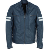 Men's Real Leather Biker Jacket With Stitch Detailings Navy: AWM-NOVA2