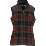 Ashwood Women's Country Tweed Check Waistcoat with Leather Trim Brown/Red/Green: TW-702-07-BR