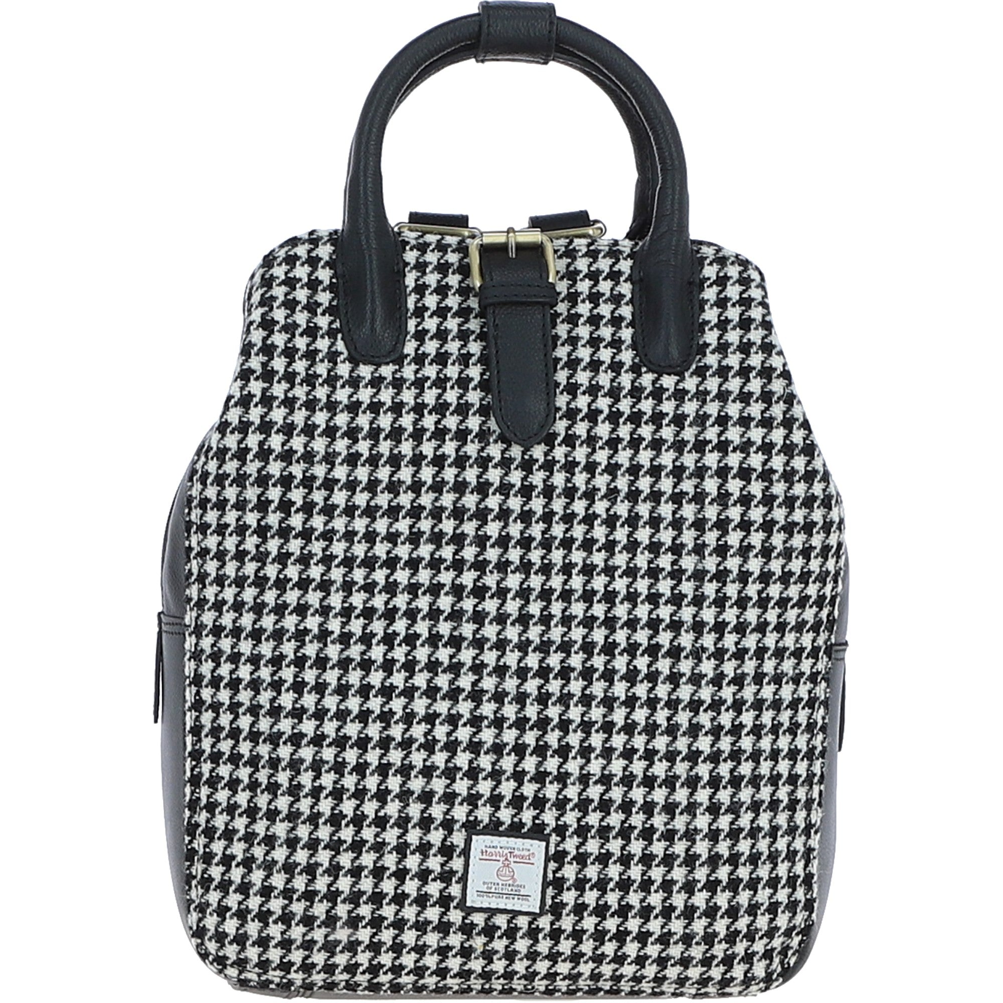 Ashwood Leather & Harris Tweed® Cloth Multi-Pocket Backpack Black/White: TW-66-12-BW